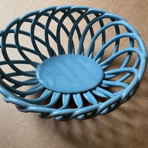 Vintage Woven Glazed Ceramic Oven to Table Bread Basket or Fruit Bowl